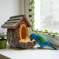 Vintage Shape Bird Feeder Bird Feeders For Outdoors Resin Tree Mounted Sculpture Open Design Feeding Rain Birds Sprinklers (Brown,One Size) ruda