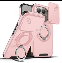 Armor Shockproof Magnetic Ring Stand Holder Phone Case for Xiaomi 15T 14T 15TPro 17 Pro Max Luxury Camera Flip Protection Cover xiaomi 15T rožinė