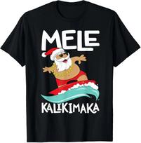 Mele Kalikimaka Hawaiian Christmas Hawaii Surfing Santa Short Sleeve T-Shirt S