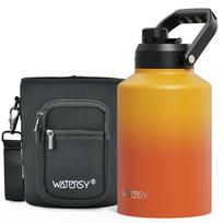 WATERSY 3.7L Didelės talpos nerūdijančio plieno termosinė vandens gertuvė išlaiko šaltį 48 valandas žygiams, stovyklavimui, sportui 3785ml geltonai oranžinės spalvos