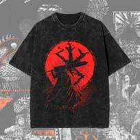 Berserk Skull Knight Shadow of the World Vintage Washed Oversized Black TShirt  Dark Fantasy Manga Fan Unisex Streetwear Tee S