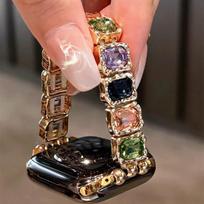 Elastic Diamond Strap For Apple Watch Band 38mm 40 41 42 44 45 46 49mm Metal Women Jewelry Bracelet iWatch S11 10 9 8 7 6 5 4 38 40 41 42mm rožinio aukso spalvos
