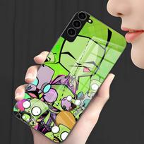 Cartoon I-Invader Z-Zim Gir Phone Case For Samsung S26 S25 Plus S20 S20 Plus S22 Ultra S23 FE S21 Plus S21 Ultra Glass Cover Samsung S22 Ultra
