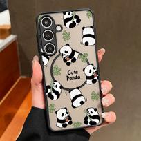 Lovely Baby Panda Pattern Case For Samsung Galxy S26 Ultra S25 Edge S24 S23 S22 Plus S21 FE Magnetic Thin Ring Matte Cover Galaxy S24