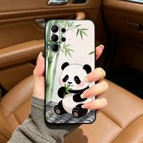 Chubby  Cute  Panda Black Soft Silicone Phone Case for Samsung Ultra S25, S24, S21, S22, S23, S30, Plus, FE, Lite Samsung S25Plus