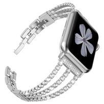Deimantinis apyrankė Apple laikrodžiui ultra apyrankė 49mm 45mm 41mm 44mm 40mm 42mm 38mm moteriška Metalinė apyrankė iwatch serija 8 6 5 4 3 Se 7 For 38mm 40mm 41mm sidabras