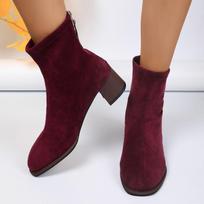 Fashion Ladies Shoes on Sale 2024 Fashion Zipper Women's Boots Autumn Round Toe Suede Solid Short Barrel Chunky Heels Large Size Boots 36 vyno raudonos spalvos