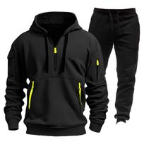 Men's Winter Fleece Multi-pocket Zipper Sweatshirt Suit Personalized Casual Hoodie Suit L juoda