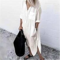 Moteriška mados kišeninė laisva elegantiška vienspalvė skeltuku suknelė XL geltona