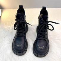 Madingi moteriški aukštakulniai ankle boots Madingi retro odiniai platforminiai batai Moteriški apvaliu pirštu su raišteliais Dizainerio riterio trumpi batai Botas Muje 40 black