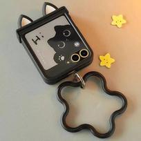 For Samsung Galaxy Z Flip 7 zflip6 zflip5 Phone Case Cute 3d Cat Ear Black Hard PC Cover Screen Protector silicone handheld For Samsung Galaxy Z Flip7