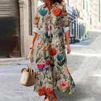 Women's Fashionable And Elegant Autmn And Winter Button Lapel Three-quarter Sleeve Three-dimensional Printed Dress M