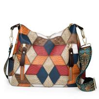 Retro shoulder messenger bag new contrasting color medium and large capacity handbag tote women's bag