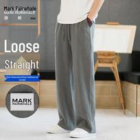 MARK FAIRWHALE Men's Summer Loose Linen Blend Wide-Leg Casual Pants 2XL pilka