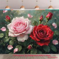 2D Romantic Rose Flower Backdrop Falling Petals Photo Booth Background 47.2x31.5inch/120*80cm