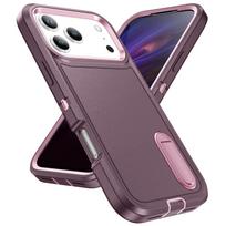 3IN1 hibridinis karinio stiliaus apsauginis nuo smūgių dėklas IPhone 17 17Pro 17 Air 17 Pro Max telefonams, tvirtas, atsparus smūgiams šarvuotas dangtelis su stoveliu For iPhone 17 Pro violetinė