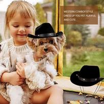 Western Cowboy Hat, Birthday Party Hat, Sunshade And Sunscreen Hat, Mini Pet Hat Cow Costume Dog (Black,One Size) juoda
