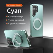 Magnet Ring Rotating Magnetic Stand Phone Case for Samsung S26 S25 Plus FE S24 Ultra Full Lens Protection Non-Slip Frame Cover Galaxy S26 Ultra žalsvai mėlyna