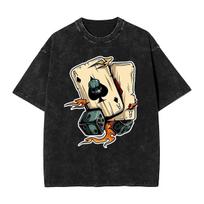 Oversized Washed Tshirt Poker Card Casual Tshirts Skull Tee Shirt for Men Beach YK Retro Print Tops S