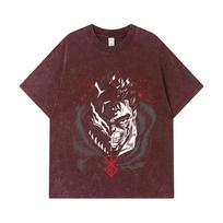 GSM Washed Tshirts  Cotton Berserk V Print Unisex Heavy Cotton T Shirt S