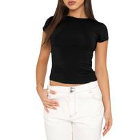 GMXIA Women's Summer Black Fashion All-in-one Crew Neck Slim-fit Women's T-shirt XS juoda