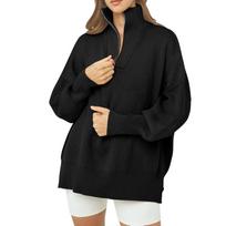 Women's High Neck Sweater Long Sleeve Zipper Shoulder Opening Sweater L juoda