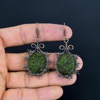 Moldavite Earrings, 999 Copper Wire Wrapped Gemstone Jewelry, Handmade  Earrings For Mother Day 2.55 Inches