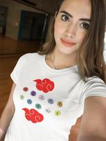 Naruto Akatsuki Shirt Logo Rote Wolken  Ring Symbole Anime Bio Damen Tailliert S