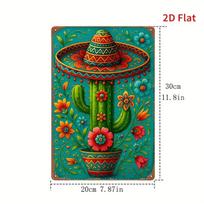 1pc Retro 2D Tin Sign - Mexican Sombrero & Cactus Design, Rustic Metal Wall Art for Home, Bar, Cafe, Garage, Farmhouse, Cinco 20x30cm（7.8x11.8inch）