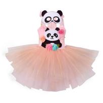 3Pcs Panda Costume Set Panda Mask Tail Tutu Dress for Halloween Christmas Party Animal Cosplay Costume for Kids Girls 3 to 4 years old rožinė