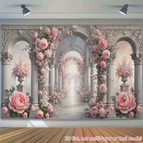 2D Elegant Pink Rose Backdrop with Marble Columns and Arches 47.2x31.5inch/120*80cm