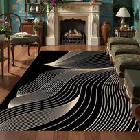 Black Gold Wavy Line Area Rug Modern Abstract Fluid Pattern Non-Slip Stain Resistant Carpet for Living Room Bedroom Entryway 40x60cm