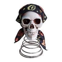 Pirate Skull Tree Topper Halloween Spooky Skeleton Treetop Ornament Resin Human Skull Decoration for Halloween Christmas Party Decor 1pc