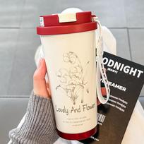 316Stainless steel lily of valley insulated cup girls, high-looking coffee cup, straw cup, student cup, office cup 500ml raudona