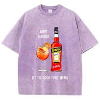 Womans Acid Wash TShirts Aperol Spritz Prints Tops Distressed Crewneck Oversize Cotton Tee Shirts Trend Female Clothes S