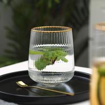 Japanese Gold Silm Vertical Grain Glass Cup 450/520MLHeat-Resistant Household Simple Cups for Cofffee Milk Juice Bar Drinkware 401-500ml