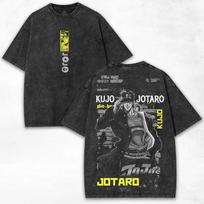 Anime JoJos Bizarre Adventure Joutarou Kuujou Printed Tee Men Women Washed Cotton Tshirts Short Sleeve T Shirt Harajuku Tshirt S