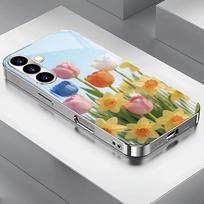 Colorful tulip electroplated glass phone case suitable for Samsung Galaxy S26 S25 S24 S23 S22 S20 FE/Ultra/Plus anti drop GalaxyS24