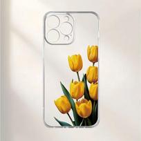Yellow tulip pattern transparent phone case suitable for iPhone 17 16 15 14 13 12 11 Pro/Max/Plus anti drop and shockproof iPhone 12PROMAX
