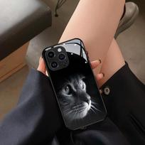 Black cat avatar glass phone case suitable for iPhone 17 16 15 14 13 12 11 Pro/Max/Plus anti drop and shockproof back cover iPhone 15PROMAX juoda