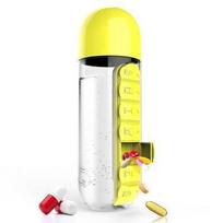 Multi-function Dual-use Water Bottle With Built-in Weekly Pill Box Convenient For Outdoors geltona