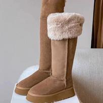 Winter Women's Long Tube Snow Boots Keep Warm Short Plush Flat Suede Snow Boots Platform Knee High Boots for Women Outdoor Casual Cotton Shoes 35 ruda