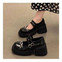 Women's Heart Pattern Japanese Lolita Shoes Glitter JK Kawaii Punk Shoes Cosplay High Heeled Shiny Sandals 35 black