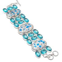 Natural K2 Blue Azurite, Topaz Gemstone 925 Sterling Silver Bracelet 7-8  V5P29