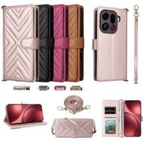 OPPO Find X9 Pro 5G Leather Case with Card Holder Long Lanyard ruda