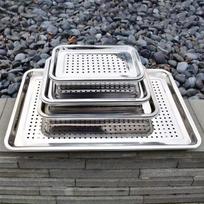 Ruhan Stainless Steel Rectangular Serving Tray with Laser Cut Holes