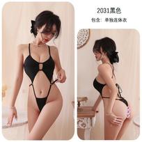 Sexy lingerie Seduction lace-up onesie Seduction three-point one-piece bikini swimsuit One size fits all ( 40-70kg ) juoda