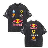 2026 Summer F1 Racing Suit Red Bull Short Sleeved Vintage Wash T-shirt Round Neck T-shirt S juoda