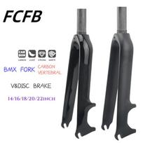 bike 3K Carbon  Fork  Folding BMX Bike Fork Bicycle Front Forks 14 16 18 20 22 inch Steerer Tube 1-1/8 inch V& Disc Brake Gloss 14 inch 74mm