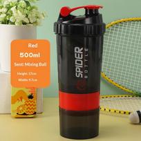 500ml three-layer shake cup sports water cup protein powder gym shake cup milkshake mixing cup fashionable water cup 401-500ml raudona